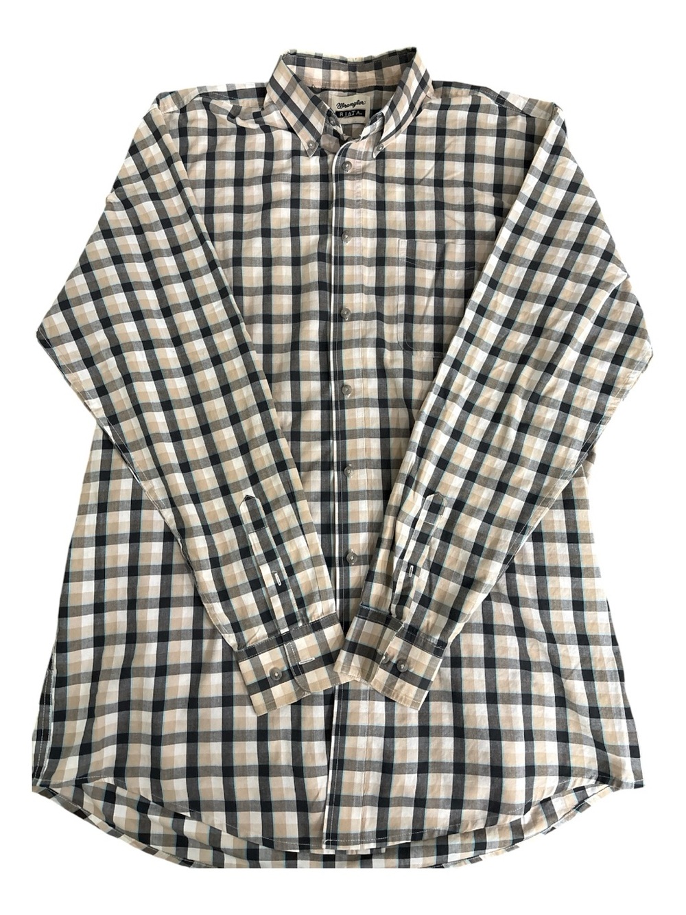 Wrangler Riata Men's Shirt Size Unknown Button Front Long Sleeve Tan Plaid